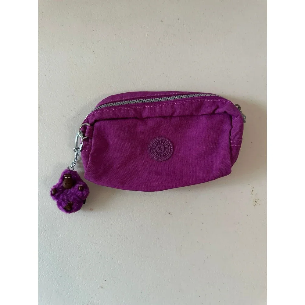 Kipling Nylon Water Resistant Zipper Cosmetic Pouch Case Money Keychain